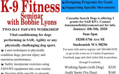 Cascadia Search Dogs and A Canine Experience co-sponsored a Fitpaw Fitness