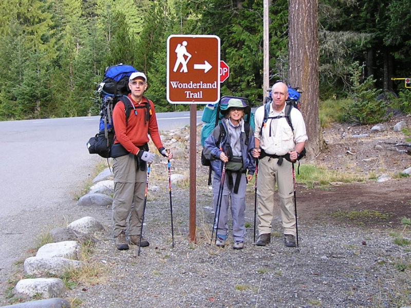 Hikers at the Wonderland Trail head